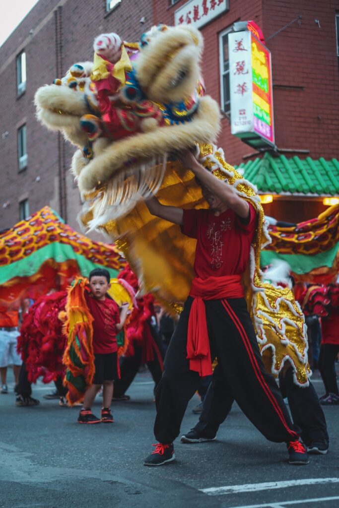 a chinese dragon in the street for chinese new year day 