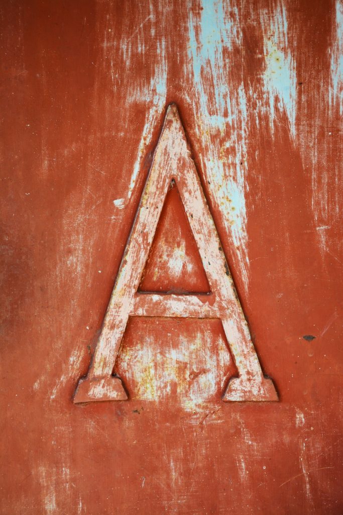 the letter A on a wall 