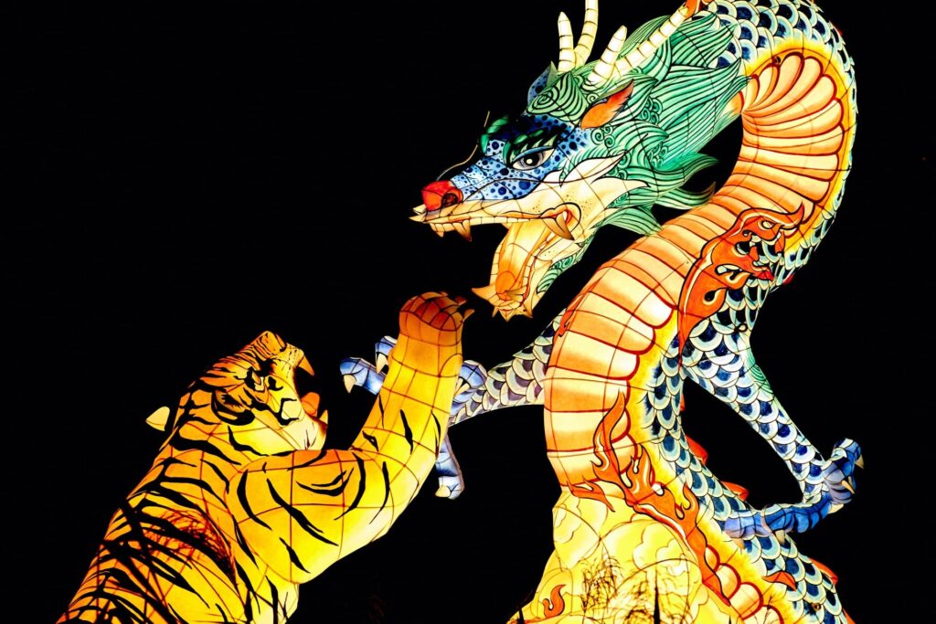 a tiger and a dragon animals symbols in chinese astrology 
