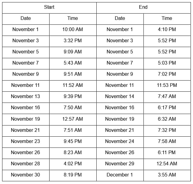 November Schedule