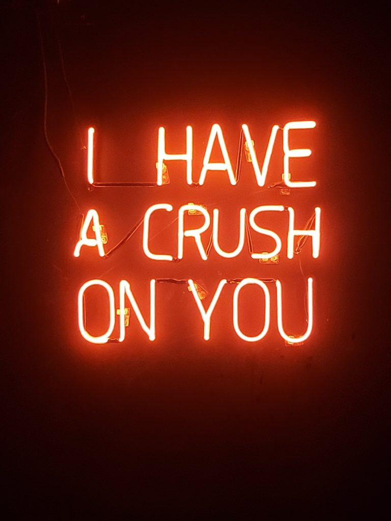 red illuminated sign that writes i have a crush on you 