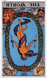the World Tarot card in reversed position