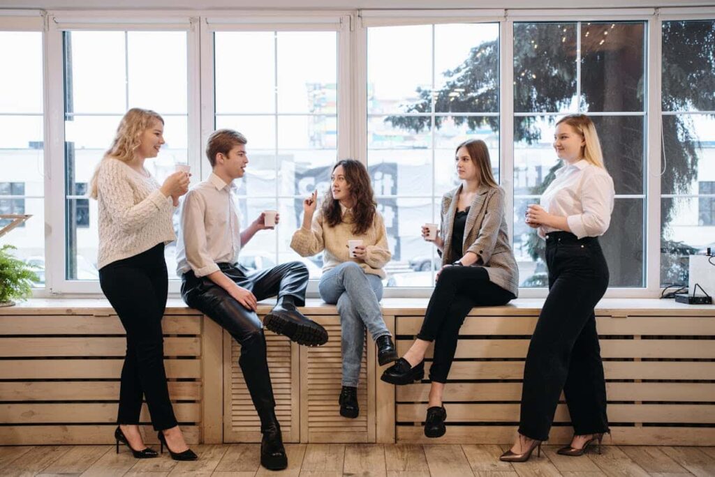 group of people having coffee break