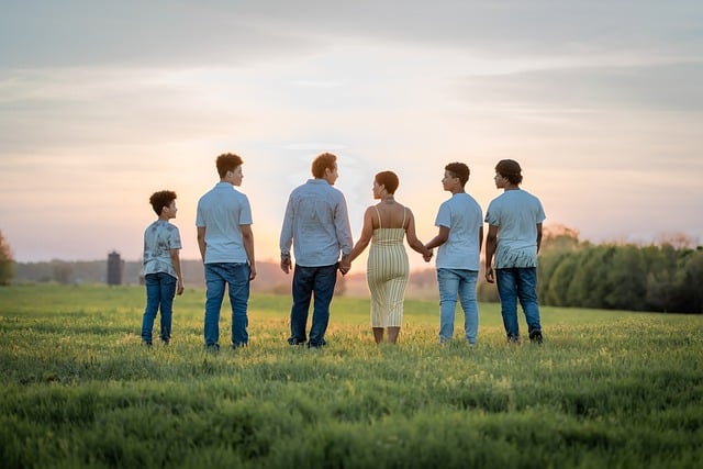 a family watching the sunset together