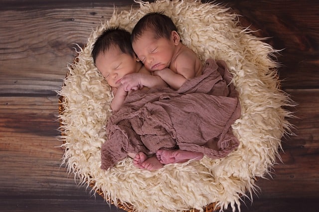 two newborn twins peacefully sleeping