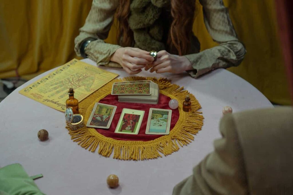 woman reading tarot cards