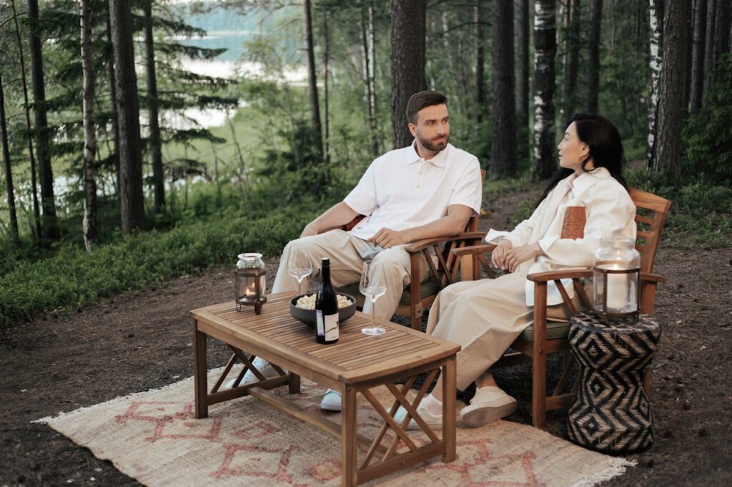 couple having a conversation while enjoying nature
