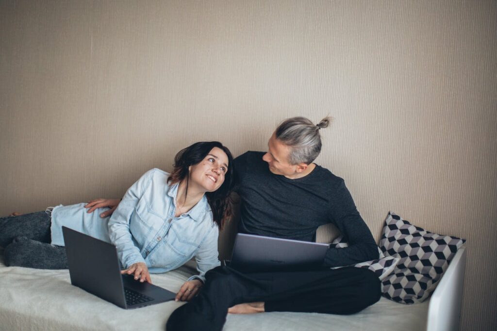 couple working and enjoying each other's company