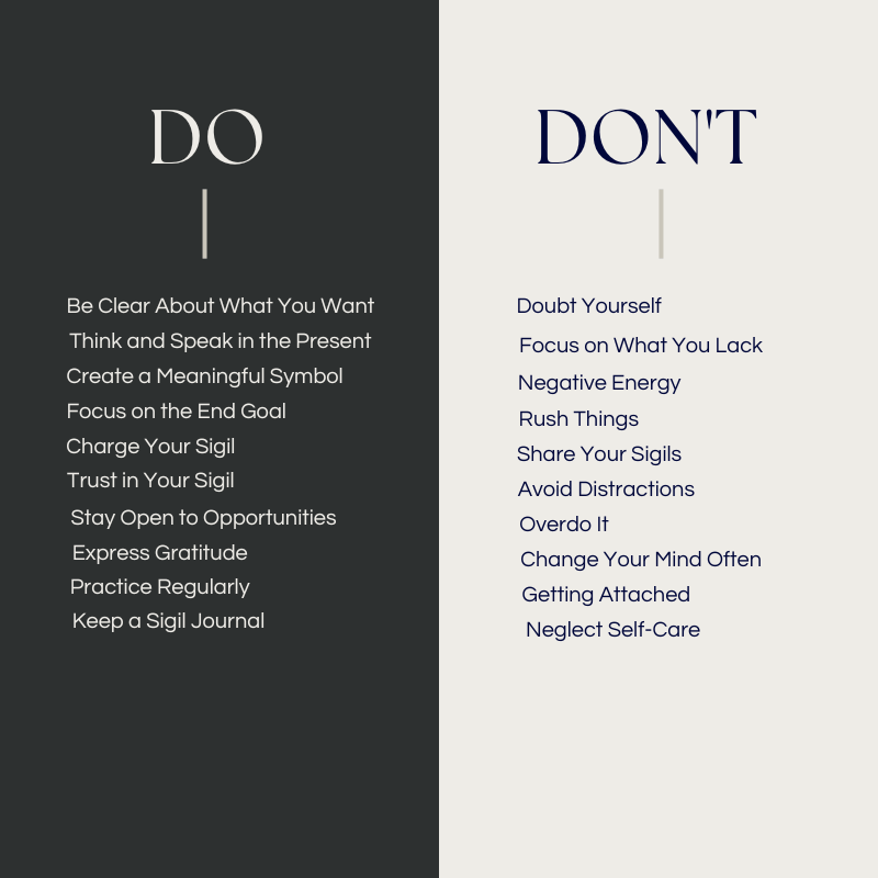 list of dos and don’ts to understand better what is sigil manifestation