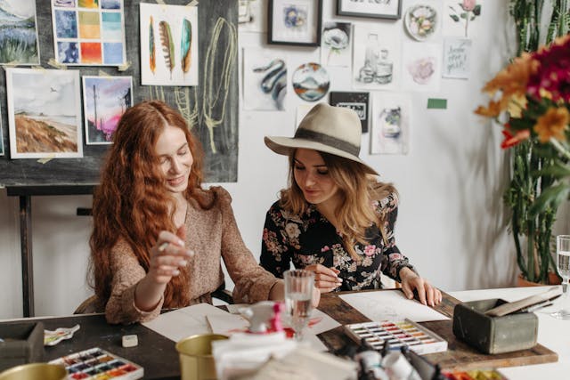 women friends creating art