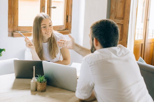couple discussing work