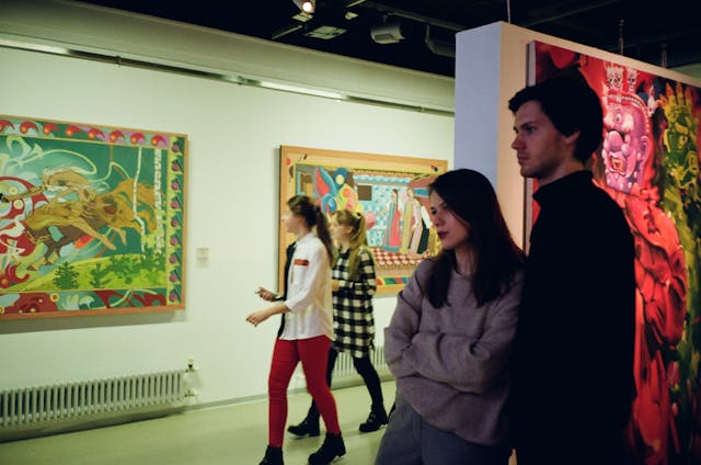 couple appreciating art in a gallery
